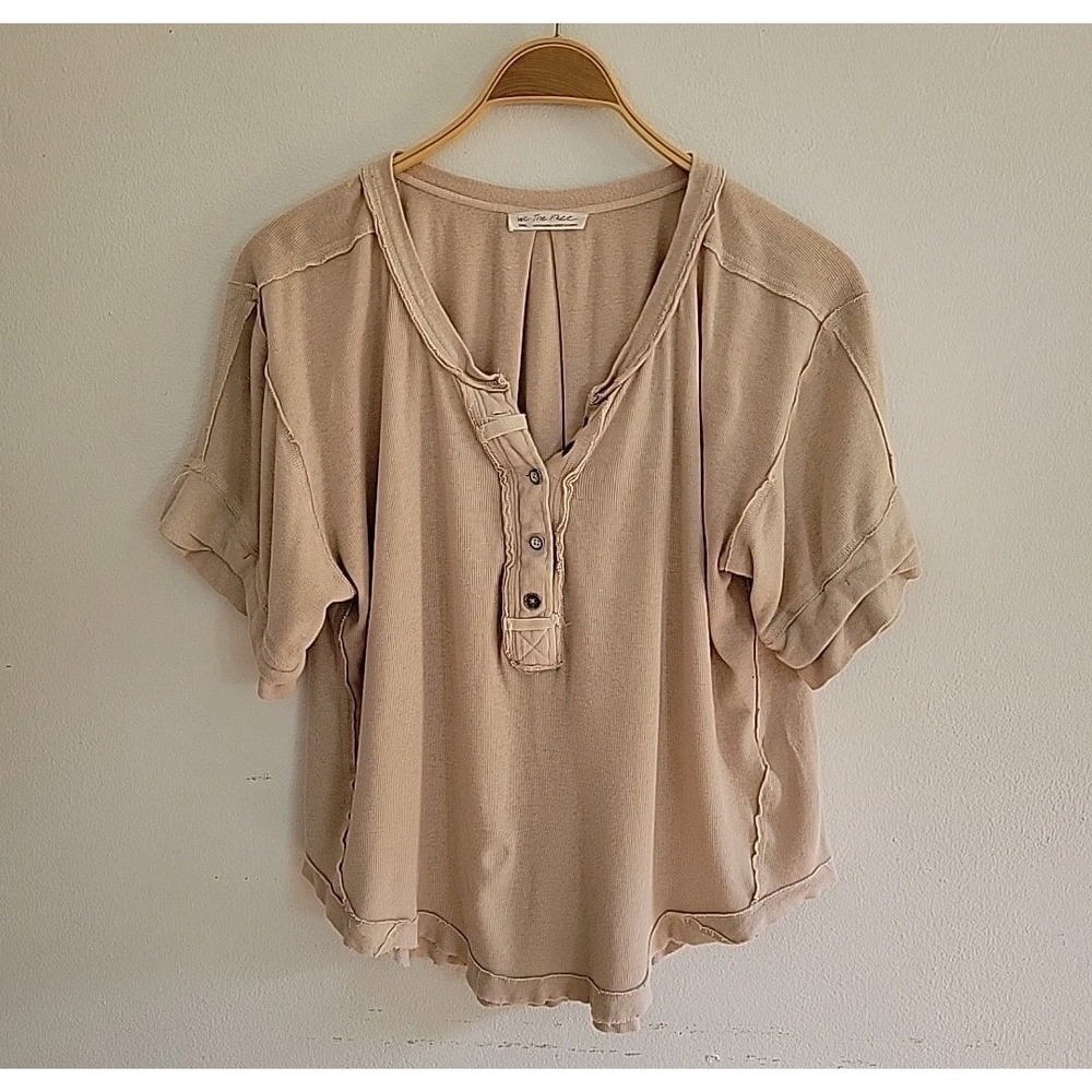 We The Free Heritage Henley Beige Minimalist Slouchy‎ Oversized Western